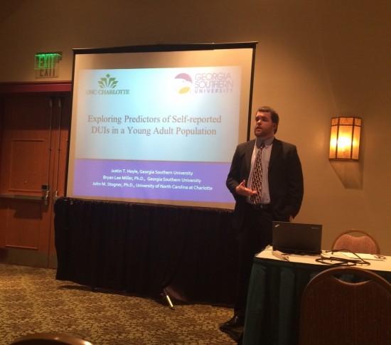 Graduate student Justin Hoyle presents research at the Academy of Criminal Justice Sciences conference in Orlando, FL